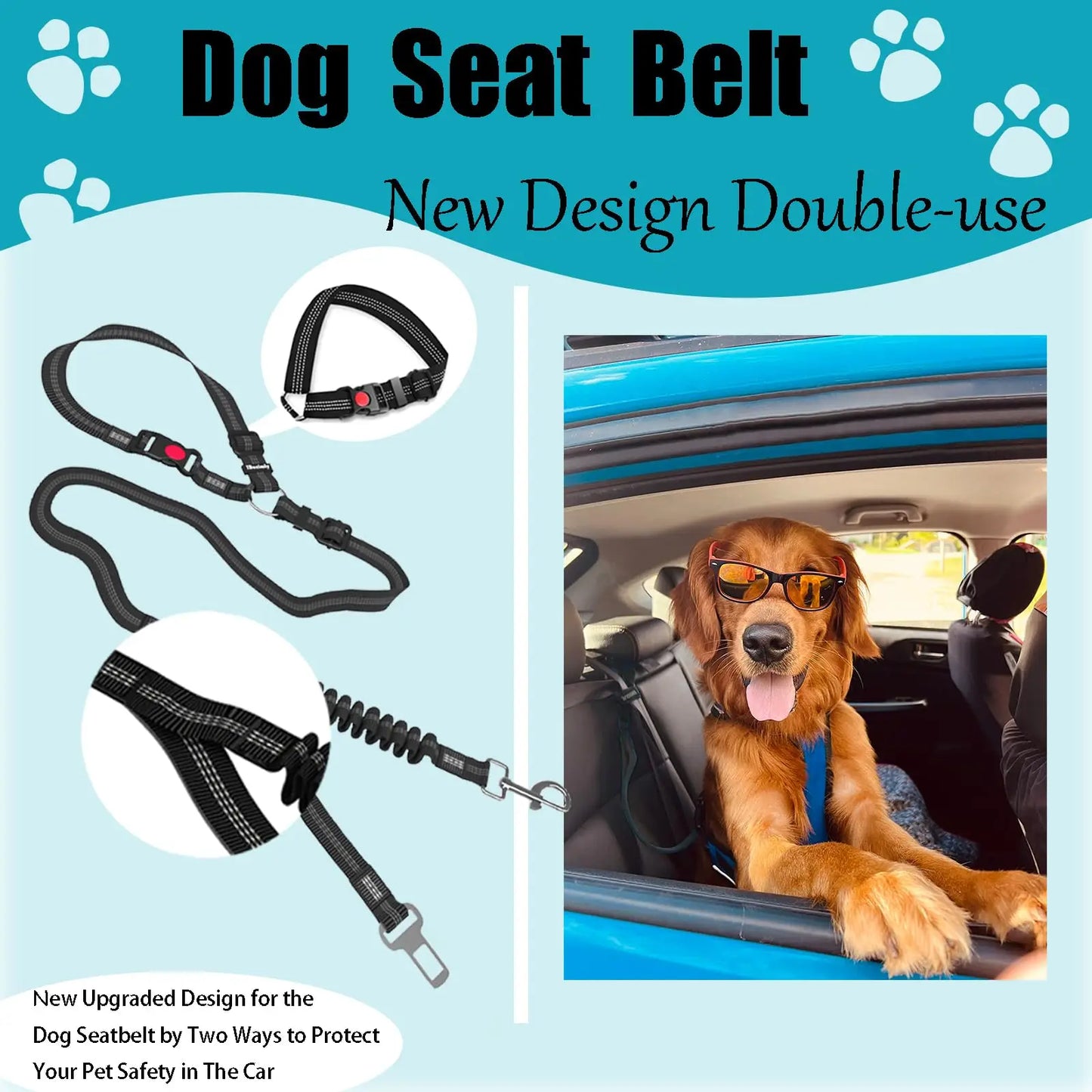 Adjustable And Heavy Duty Dog Car Seat Belt - Striped Nylon Large Dog Traction Rope for Car Rides